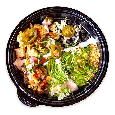 Diego's Burrito Factory burrito bowl with veggies and chicken | Diego's Burrito Factory serves made to order, fresh, mexican inspired food in Panama City Beach Florida